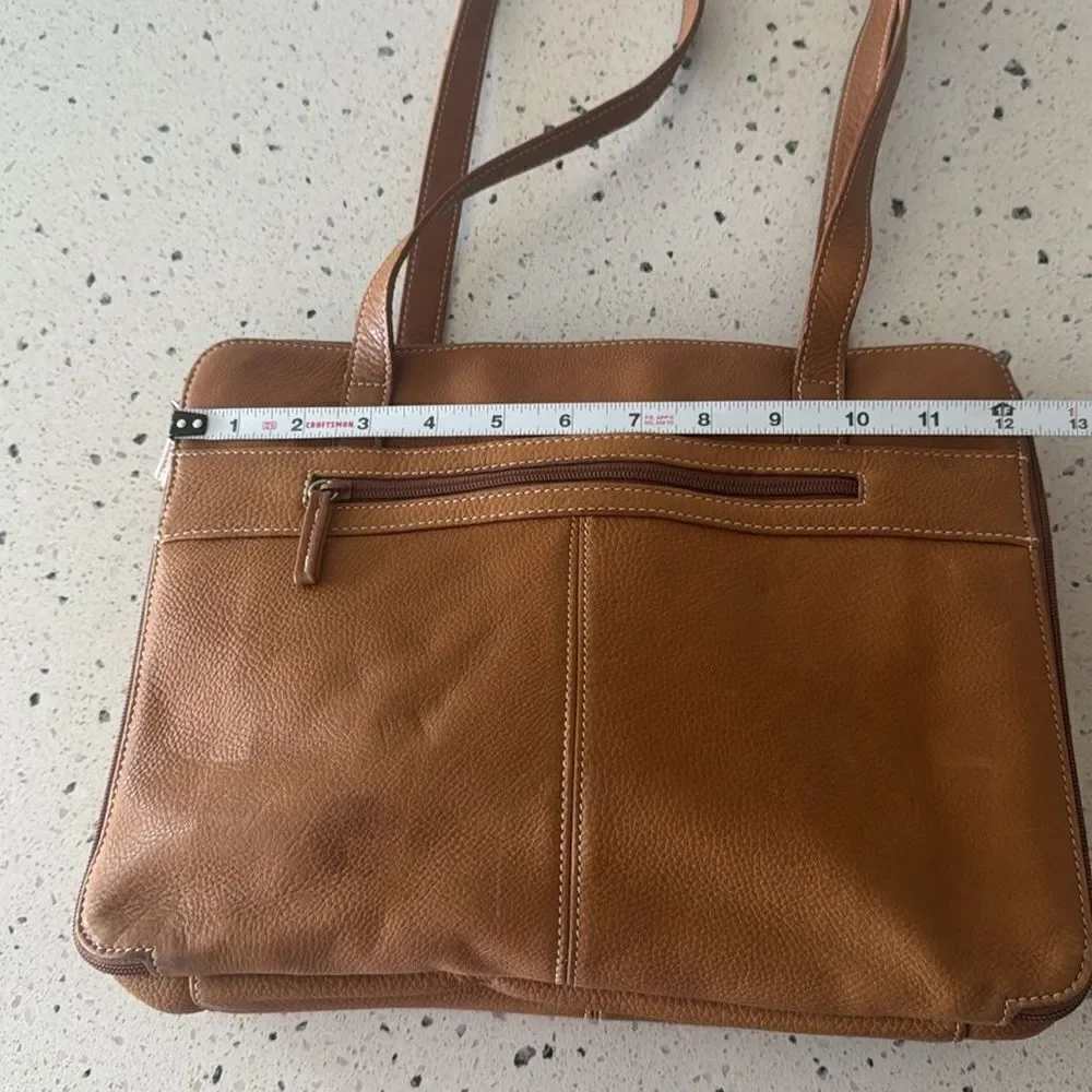 Tignanello Vintage Tan Genuine Leather Women’s Shoulder Handbag Zip Compartments